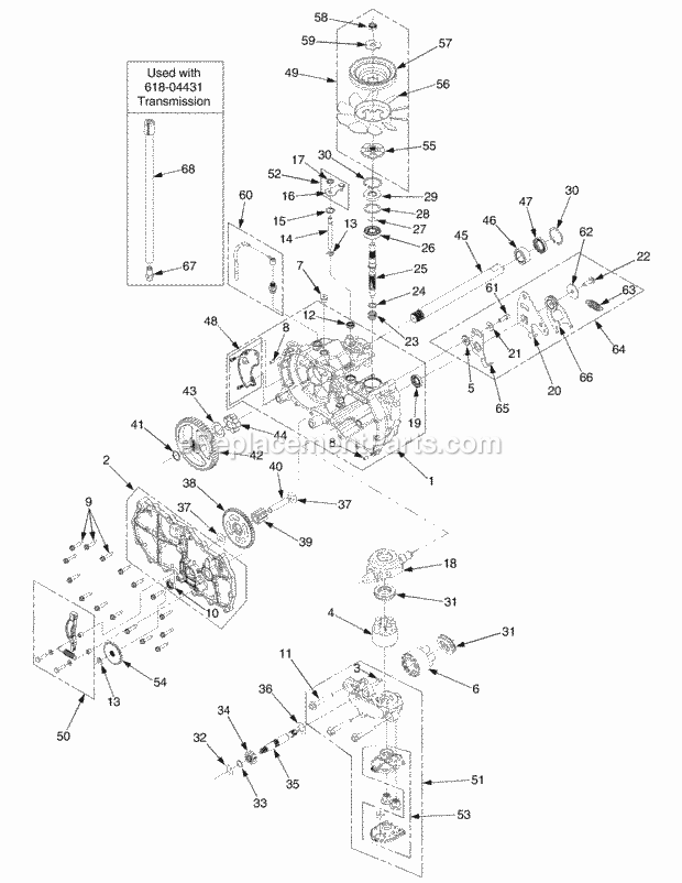 Transmission Lh Dd Axle Diagram and Parts List for RZT50 17BA5A7P712, 17BA5A7P710, 17BA5A7P709 Cub Cadet Lawn Mower